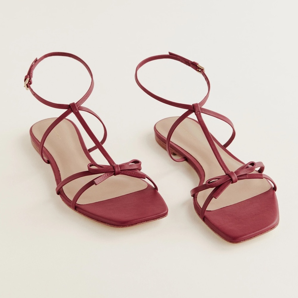 Reformation Burgundy Strappy Bow Sandals